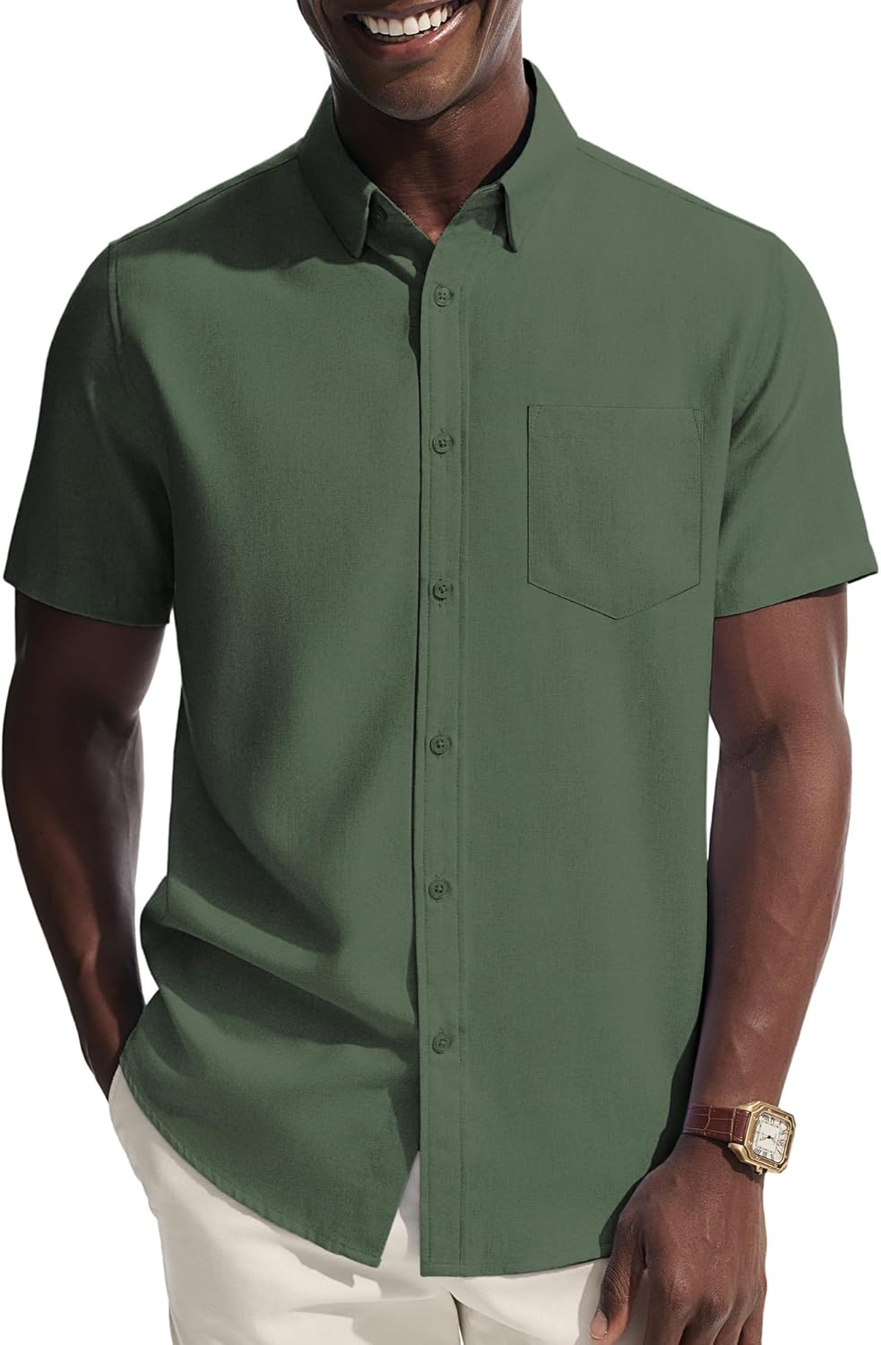 PJ PAUL JONES Mens Dress Shirt Casual Untucked Shirts Short Sleeve Button Down Shirt with Pocket