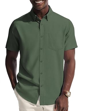 PJ PAUL JONES Mens Dress Shirt Casual Untucked Shirts Short Sleeve Button Down Shirt with Pocket
