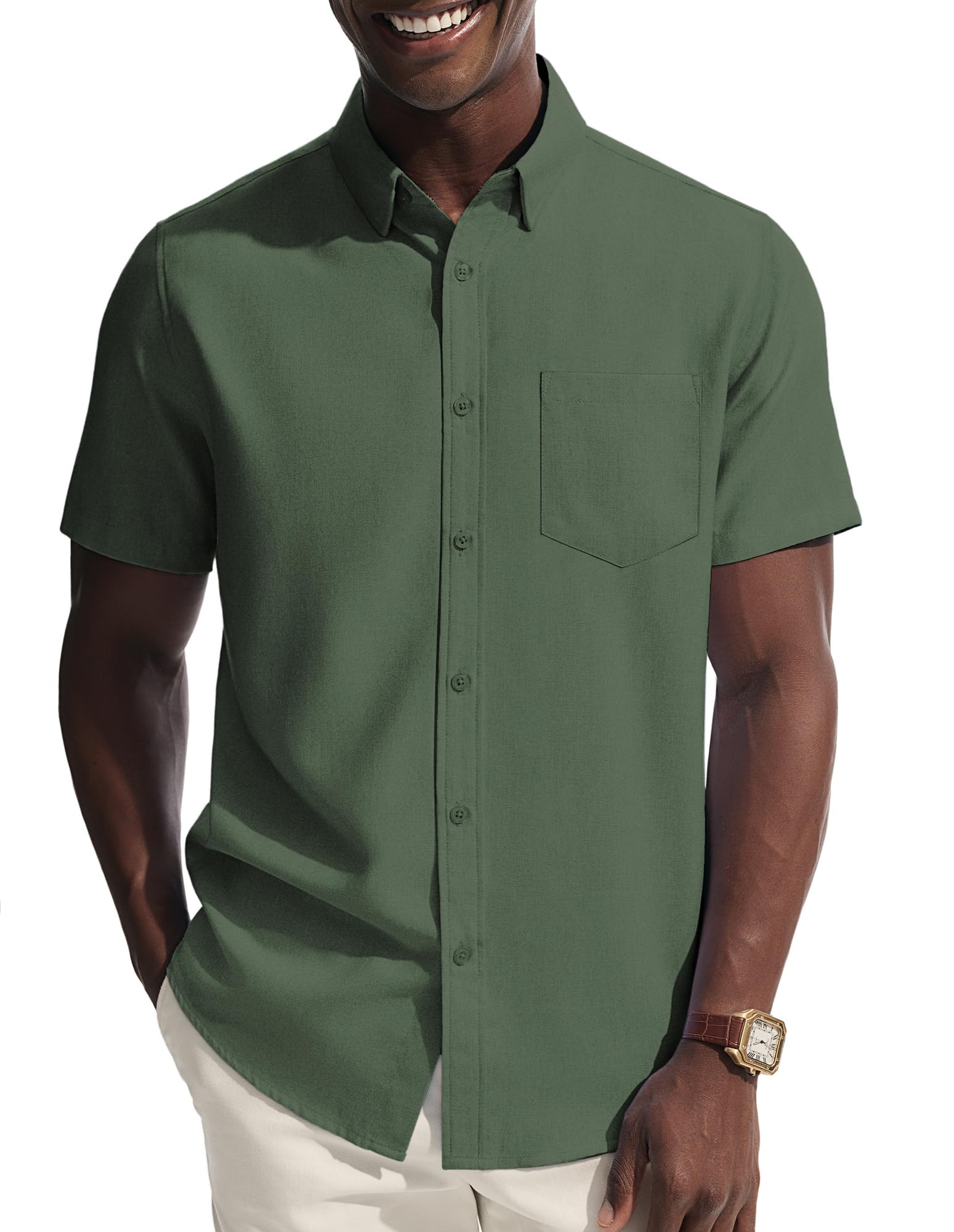 PJ PAUL JONES Mens Dress Shirt Casual Untucked Shirts Short Sleeve Button Down Shirt with Pocket
