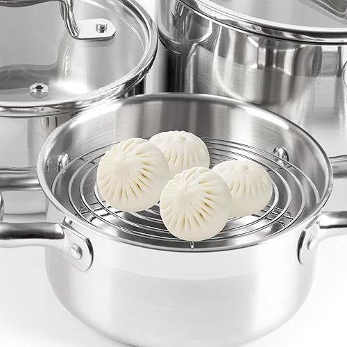 Miniatura 6 de Angoily Estante de vapor de acero inoxidable, estante de enfriamiento redondo, estante de cocina, salvamanteles de olla de acero inoxidable para