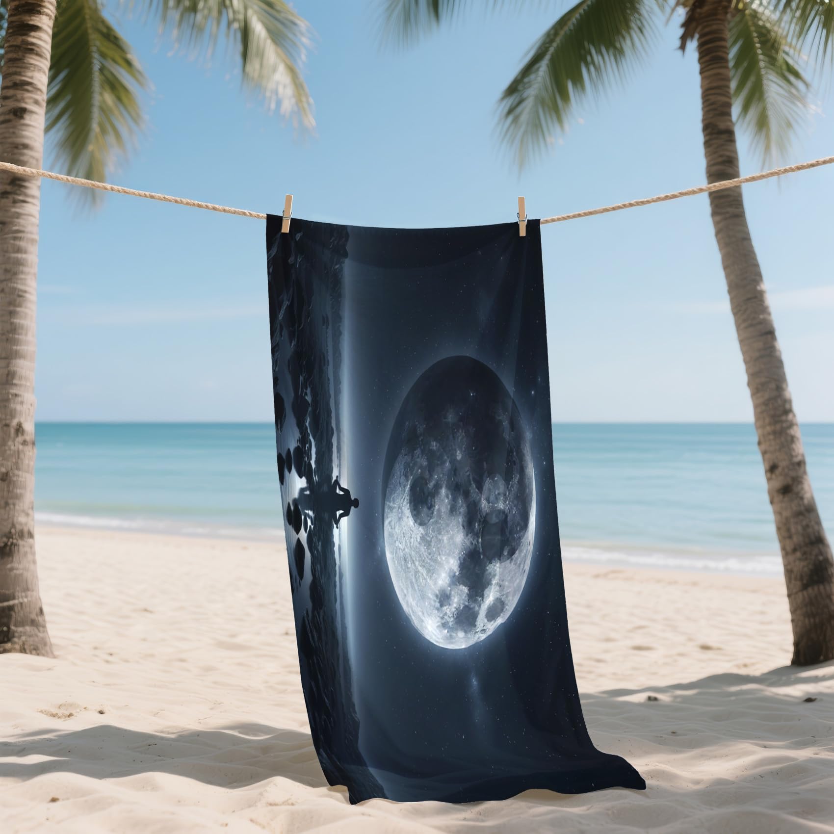 Serviette de Plage XXL Microfibre Lune Méditation Zen, Drap de Plage Séchage Rapide Anti Sable & Légère, Serviette de Bain Grande Taille 150x200 cm, Accessoire & Cadeau été