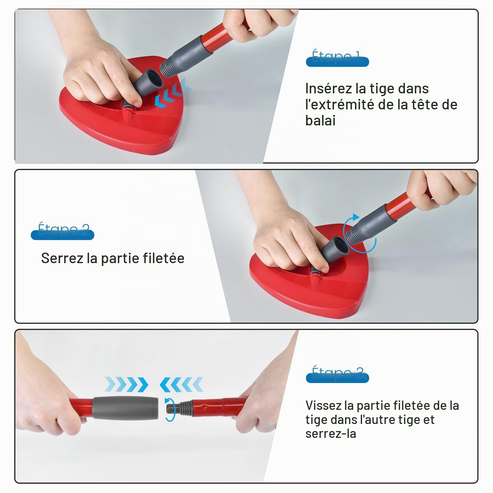 DLAIMI 1PCS Poignée pour Vileda Spin Turbo Mop Accessories，Easy Wring Mop Handle for Floor Cleaning 4-Sections with Adjustable