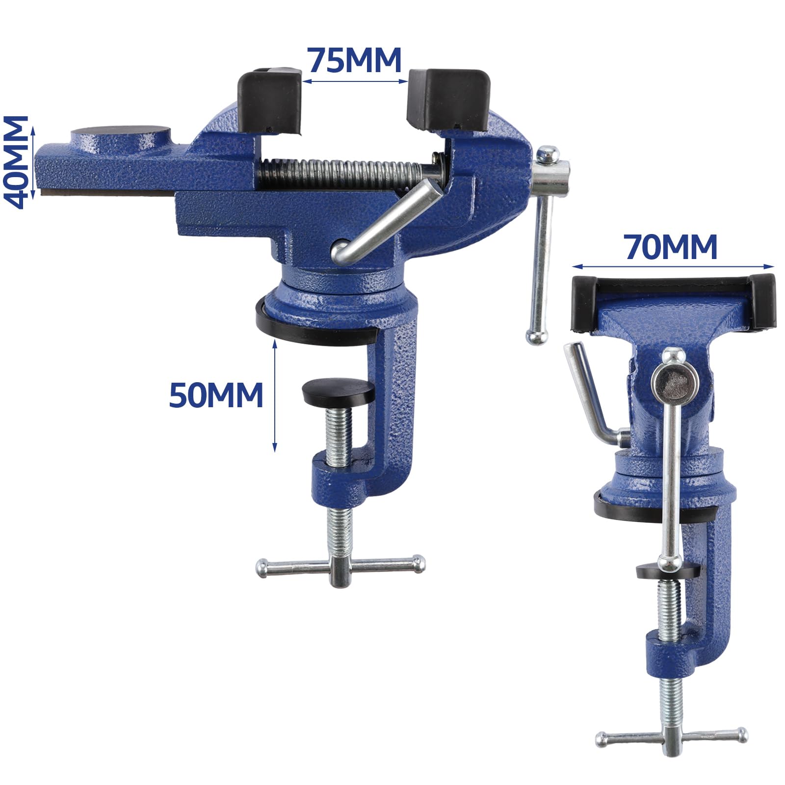 Étau de table 70 mm, pince d'établi compacte en acier moulé avec base pivotante à 360°, mini étau robuste pour bricolage, coupe, perçage, ponçage et réparation