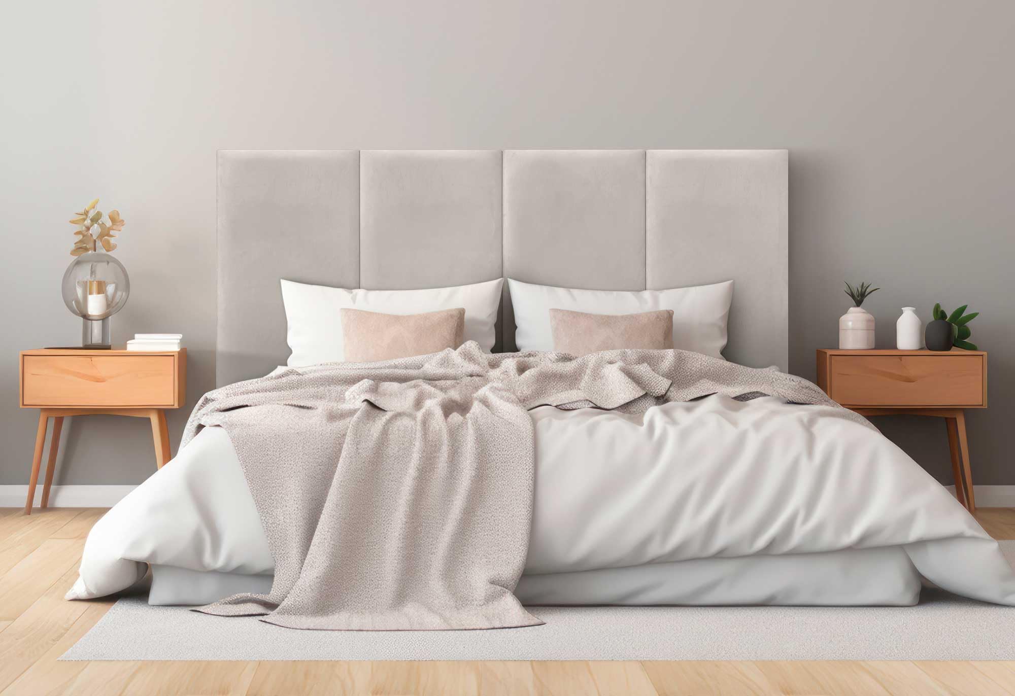 DHOME Cabecero Tapizado Terciopelo Liso Antimanchas Diseño Modular Vertical Autoadhesivo Cabezal Cama Dormitorio Acolchado (Beige, 80cm, Altura 80cm, x2)