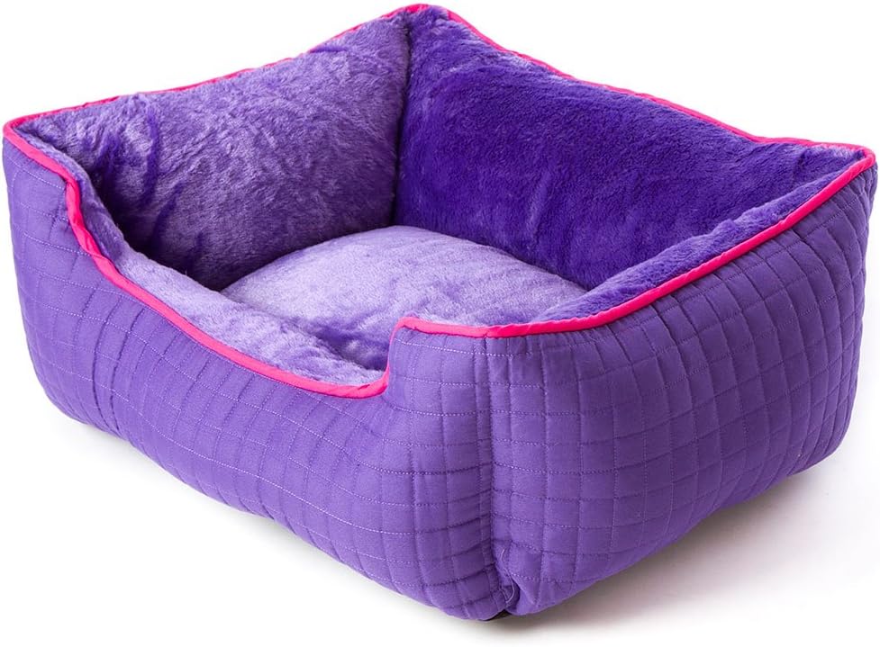 Quilted Dog Cat Pet Bed - Plush Premium Mattress for 11-25lb Animals - Eco Friendly (Purple, Hot Pink) Made in America - 24 x 18 x 11"