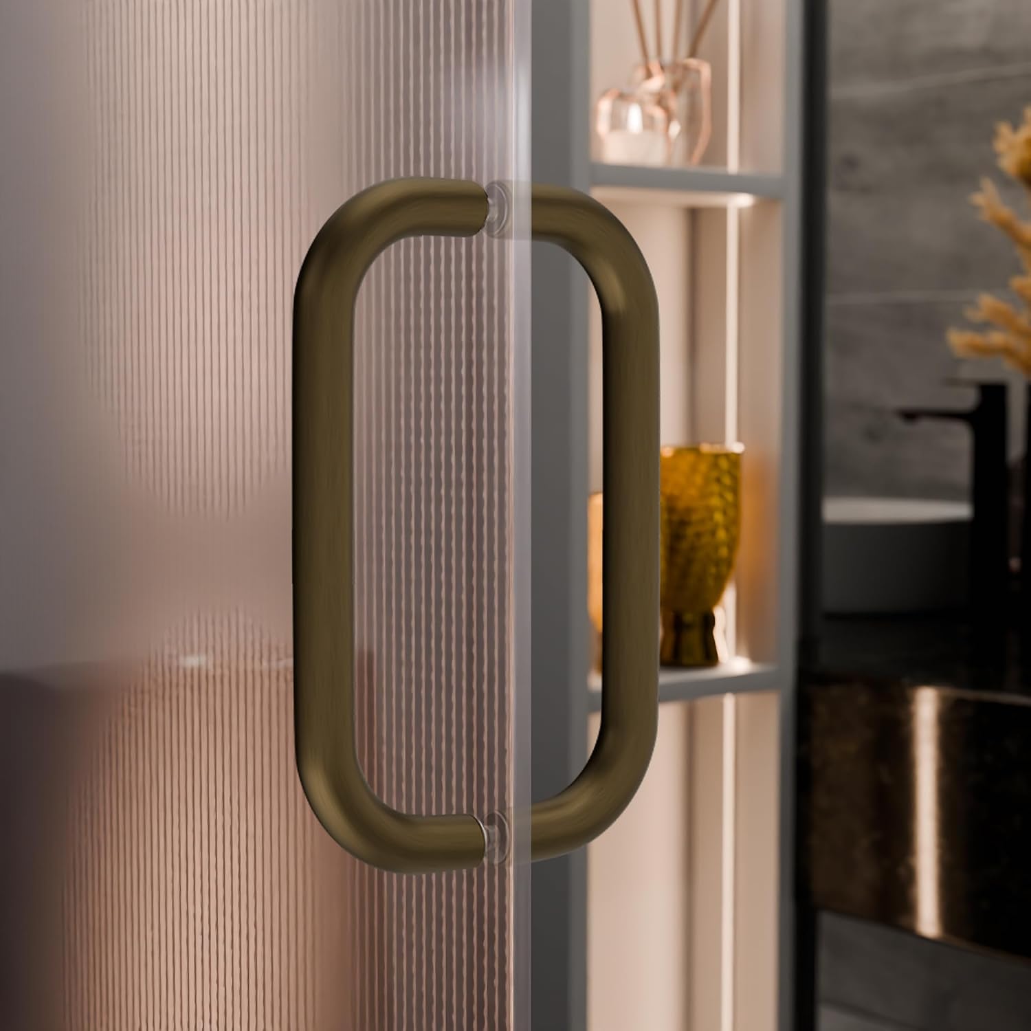 BRIXWELL PHNW8X8BBRZ Back-to-Back Tubular Pull Handles Without Metal Washers 1/4" to 1/2" Glass Thickness 8" Center-to-Center Brushed Bronze Finish