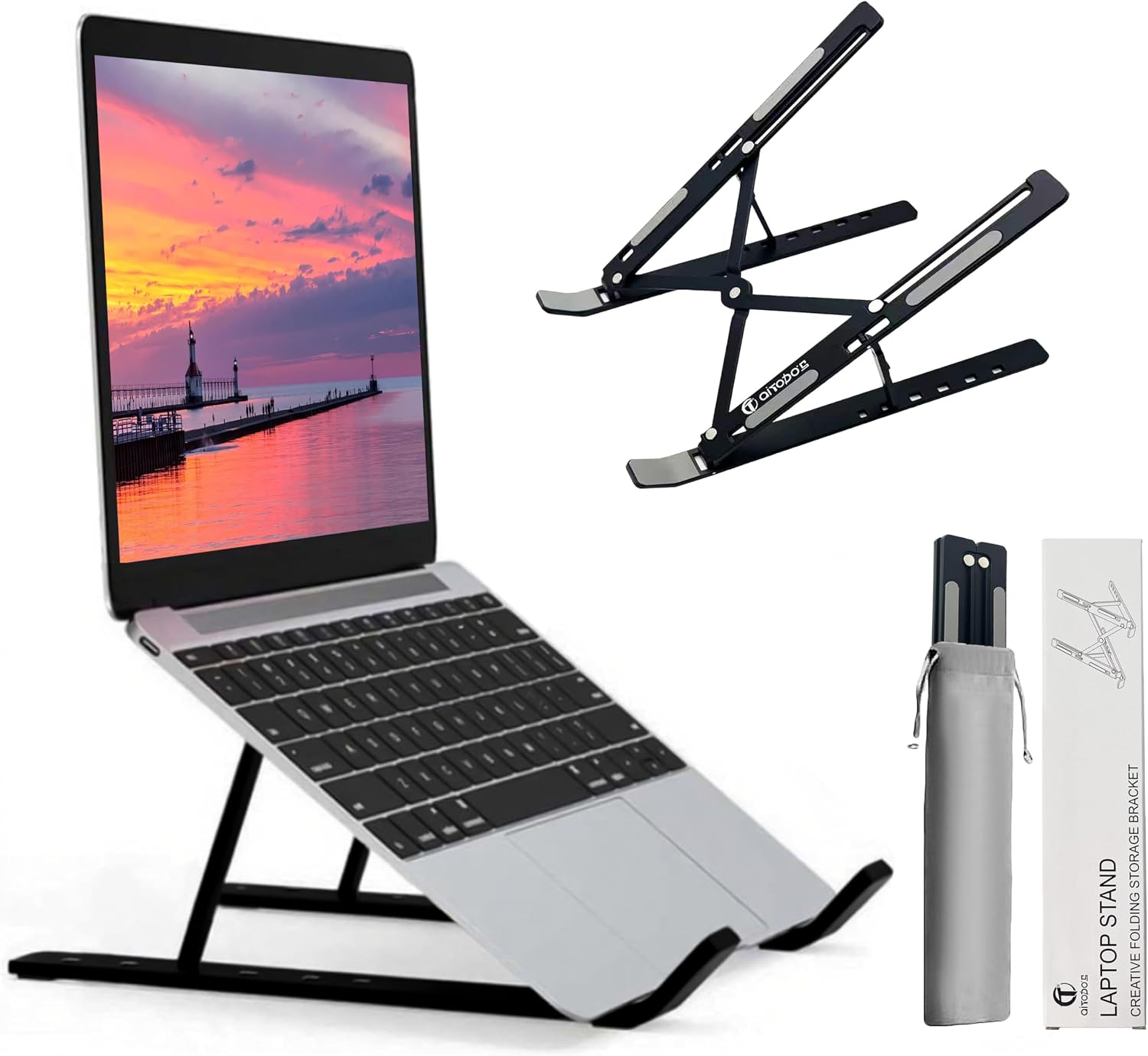 AiTodos® Stojak na Laptopa, Regulacja 6 Kątów, Czarny