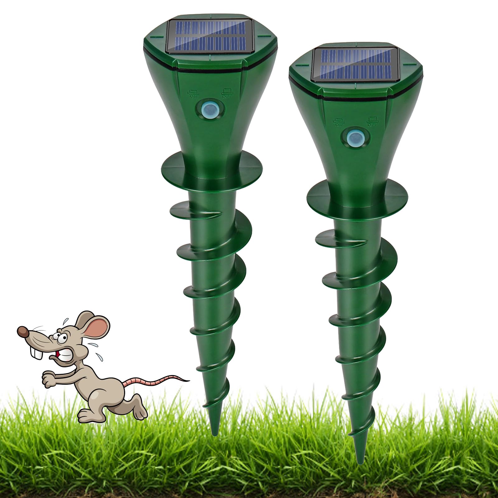 Lot De 2 Répulsifs Anti-taupe Solaire à Ultrasons - Vibration, étanche IP65, Recharge Solaire - Pour Jardin, Pelouse, Potager