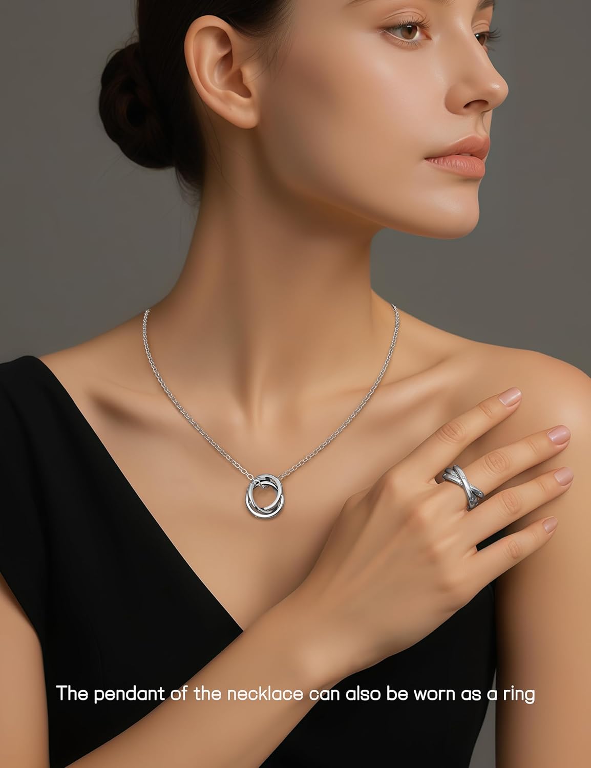 18K Gold-Plated Delicate Triple Band Ring Necklace For Women,Ring Exterior Design,Trendy Jewelry Gifts - Image 4