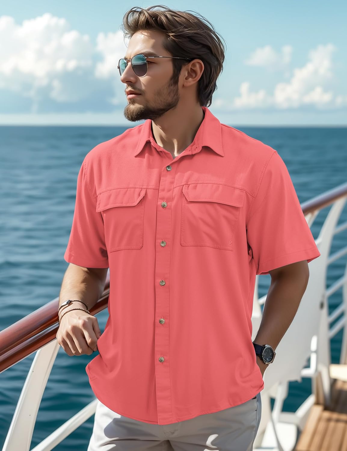 Mens Short Sleeve Sun UV Protection Shirt Cooling Quick Dry Fishing Shirts for Travel Outdoor Camping Hiking UPF 50+