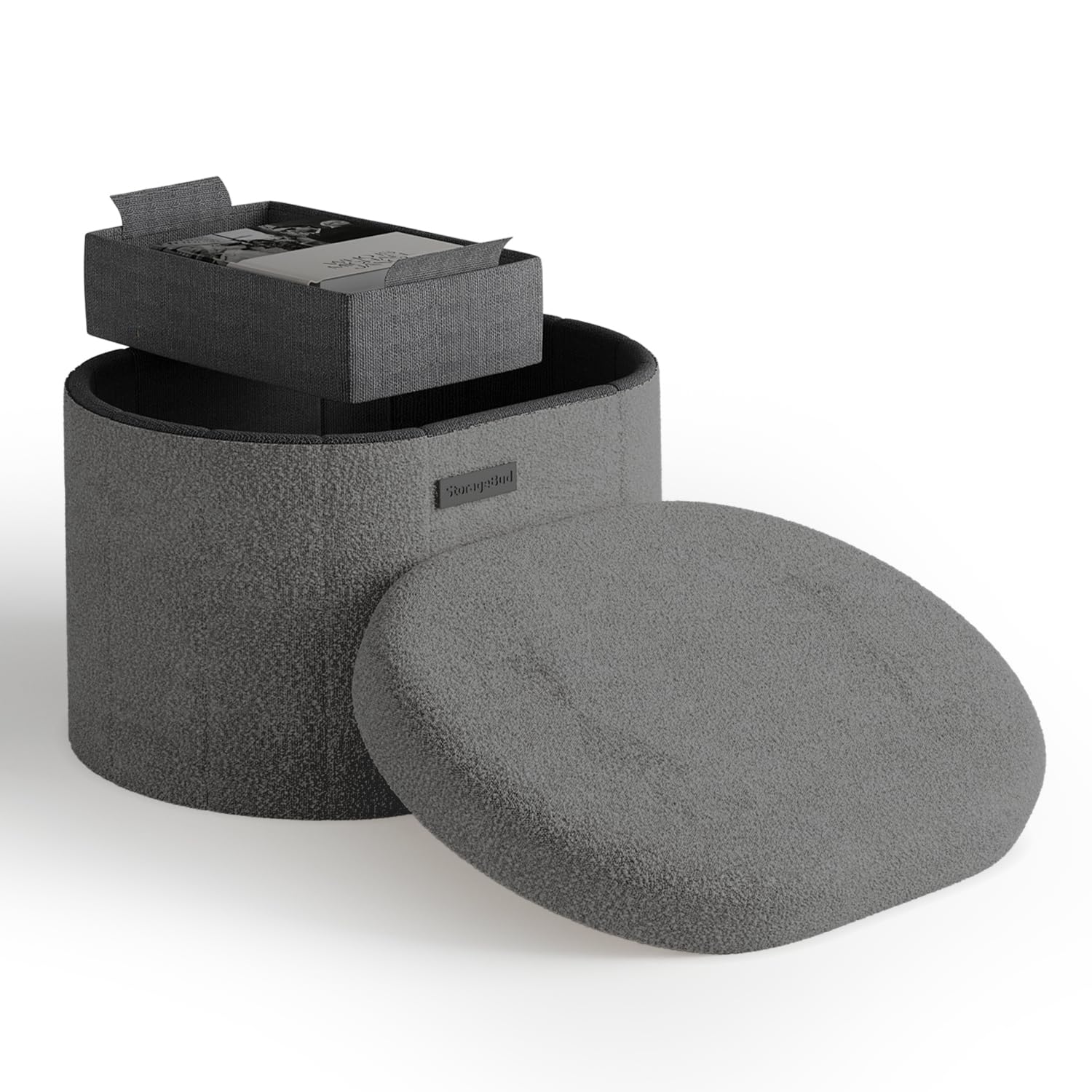 Ottomane ronde avec rangement pour le salon, 40,6 cm, petit ottoman, repose-pieds, repose-pieds en boucle, pouf ottoman max 150 kg, gris