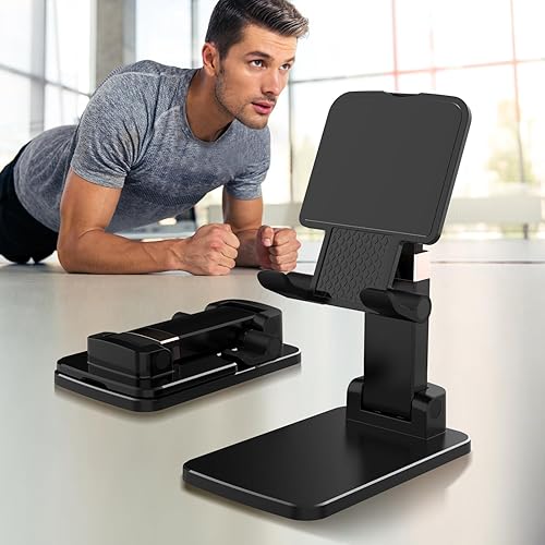 Phone Stand for Desk,Fully Adjustable Foldable Phone Holder,Metal Base with Anti-Slip Pad,Thick Case,Compatible with iPhone 17 Pro Max/Air/17 Pro/17/16/16e,15,All Phones,Portable Office Accessories