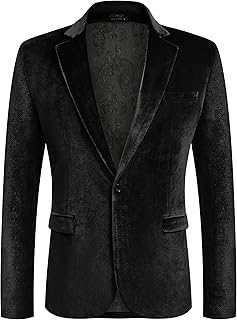 Men's Velvet Blazer Notched Lapel Velour Suit Jacket One Button Tuxedo Jackets for Wedding Prom Party Dinner