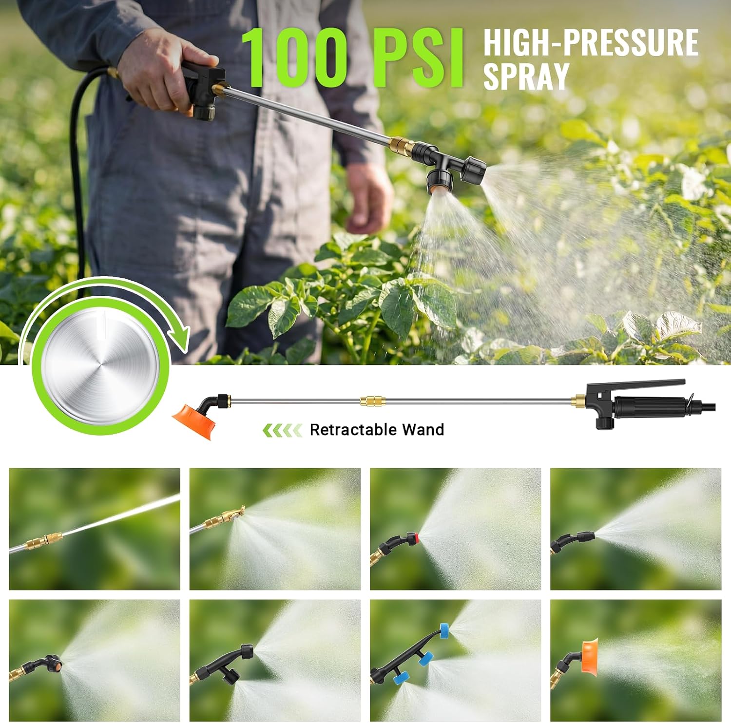 QGeeM 5.3 Gallon Battery Powered Backpack Sprayer, 21V 2.6Ah, 100 PSI Max photo 5