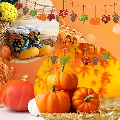 Miniatura 5 de yueton 32 adornos colgantes de otoño, hojas de arce, calabaza, bellota, decoraciones de otoño con campana y cuerda para el hogar, Halloween, Acción