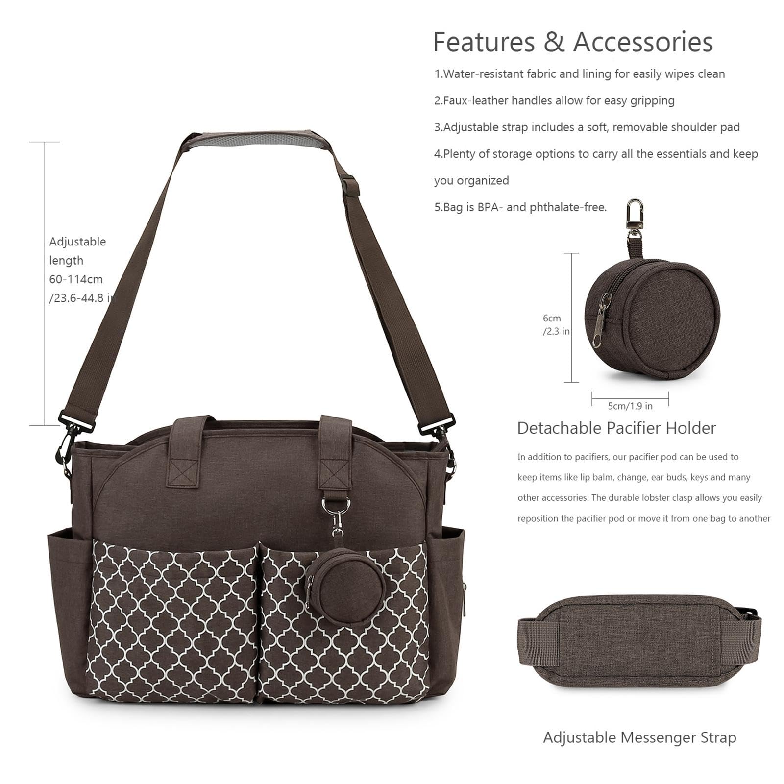 Multifunktionale Wickeltasche, Großes Innenvolumen, Vielseitige Tragemöglichkeiten, Eleganter Stoff in Samtoptik, Geeignet für, Braun