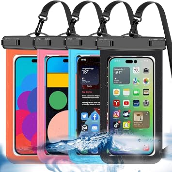Waterproof Phone Pouch,4 Pack Multicolor Phone Waterproof Case Dry Bag,Protection Level IP68,Beach Cruise for Apple iPhone,Samsung,and More,Lanyard Included,Fits Up to 8.3 ,Black,Blue,Pink,Orange