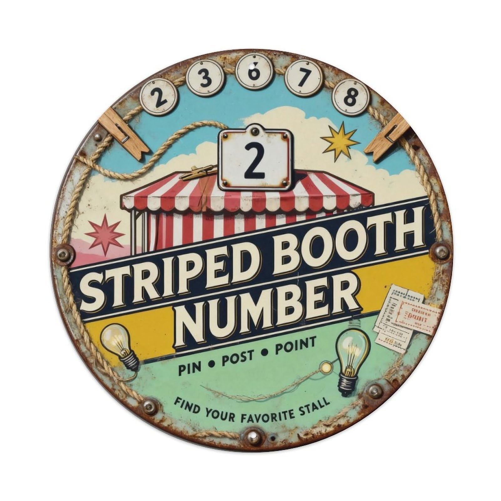 Striped Booth Number Sign Metal Tin Sign Plaque