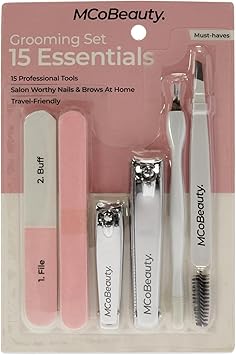 MCoBeauty Grooming Essentials Set - Salon Quality Grooming at Home or on the Go - Quick and Easy Nail and Eyebrow Care - Stainless Steel - Durable and Easy to Clean - 15 Pieces Nail Tool Kit