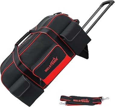 MELOTOUGH Rolling Tool Bag with Wheels,Large Capacity Tool Bag Organizer with Concealed Telescoping Handle for Electrician,Construction,HVAC,Technician Red/Black