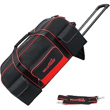 MELOTOUGH Rolling Tool Bag with Wheels,Large Capacity Tool Bag Organizer with Concealed Telescoping Handle for Electrician,Construction,HVAC,Technician Red/Black