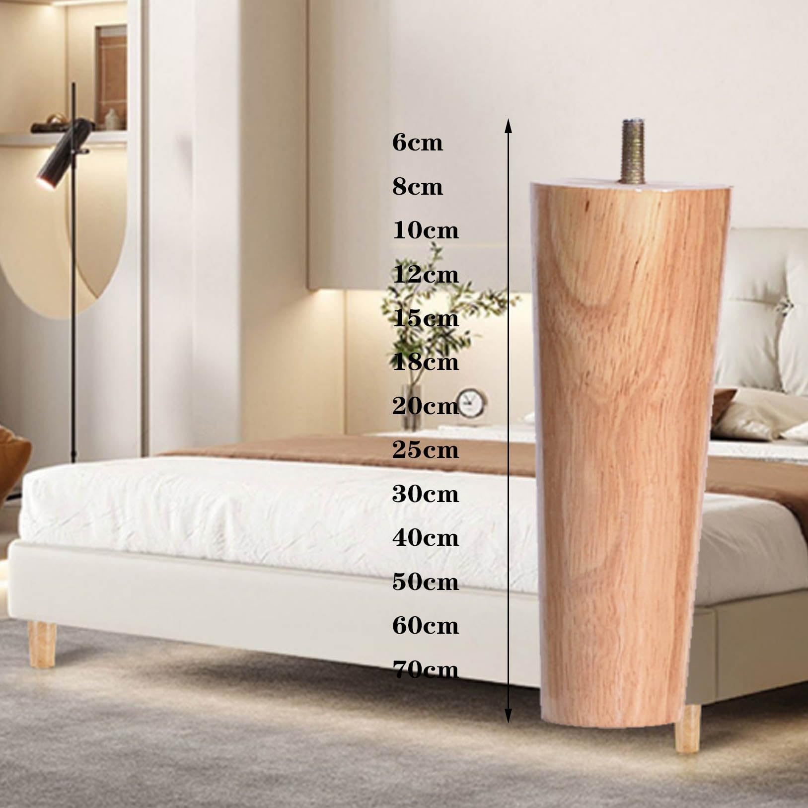 Paquete de 4 patas de sofá de madera cónicas M8 negras – 25 cm de altura de repuesto para piel, cama Slish y patas de TV, diseño moderno, mejora la decoración de tu hogar