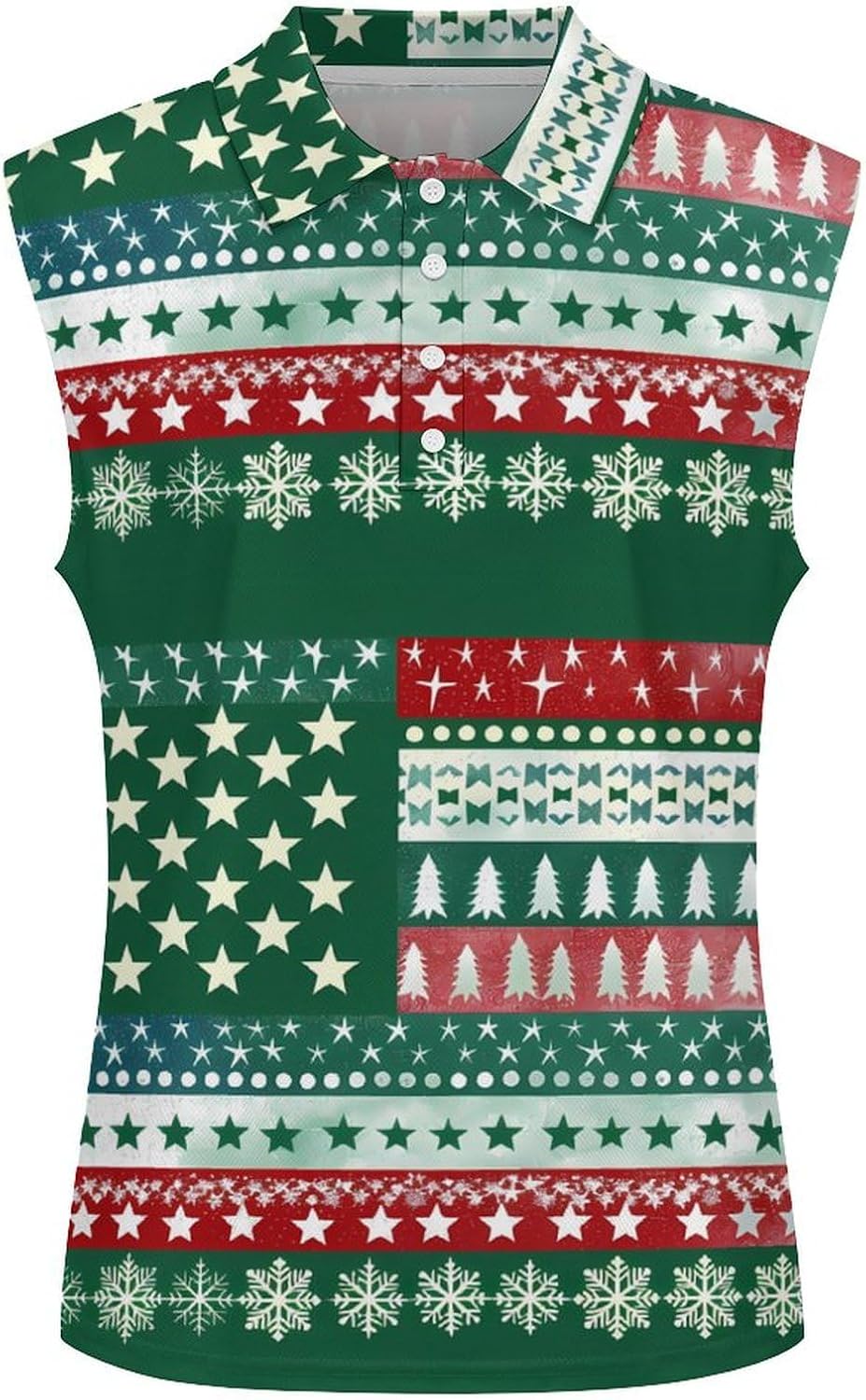 Christmas Pattern American Flag Women's Sleeveless Polo Tank Top Print T-Shirt Tops Casual Tops Summer Workout