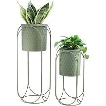 TRIROCKS Set of 2 Planters with Stand Metal Planter for Indoor Plants 26 &18" H Large Plant Pots for Living Room Corner Kitchen Office Garden Balcony Patio DecorGreen