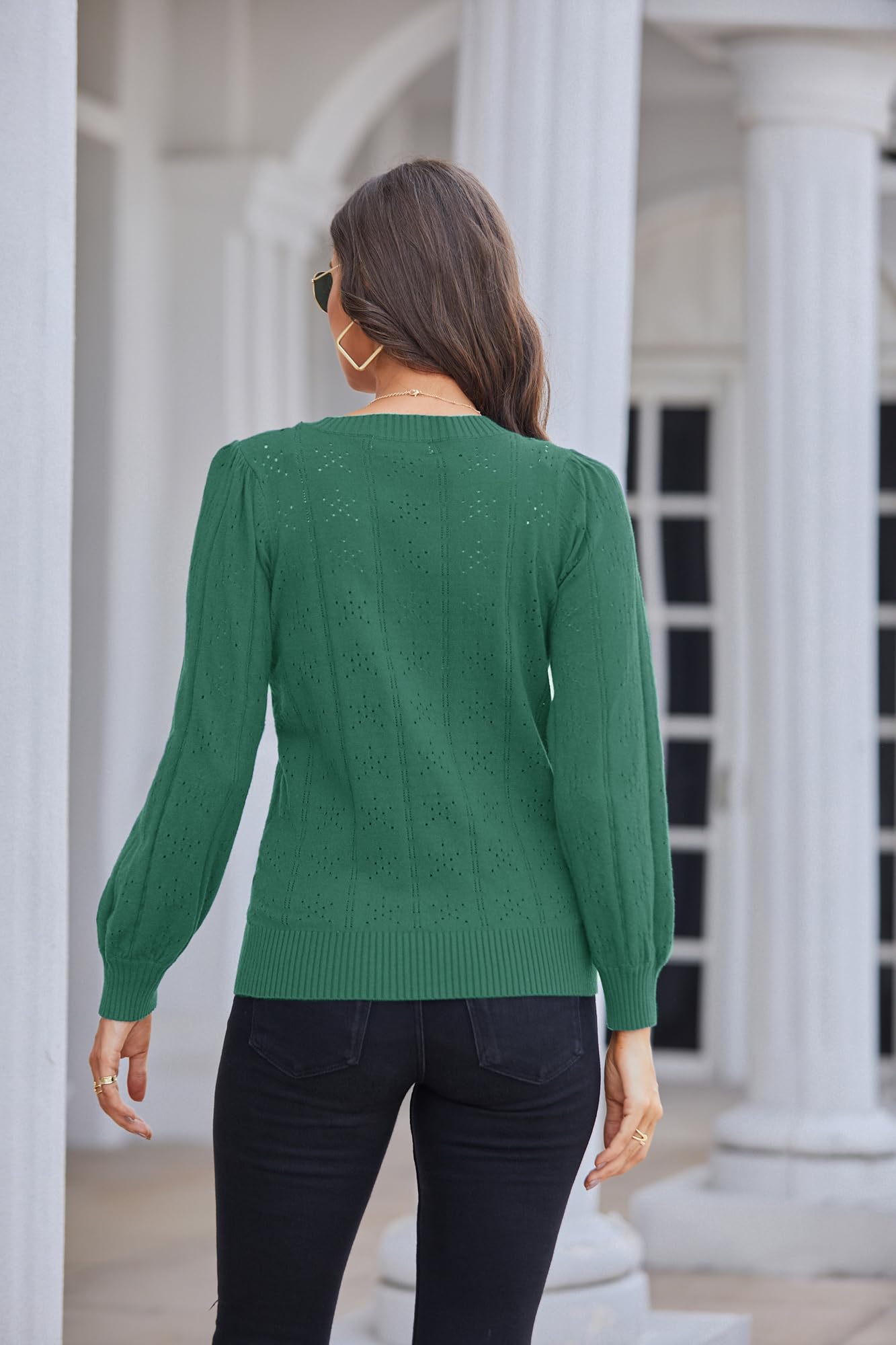 GRACE KARIN Maglia Elegante Donna a Manica Lunga con Scollo a Rotondo Tinta Unita