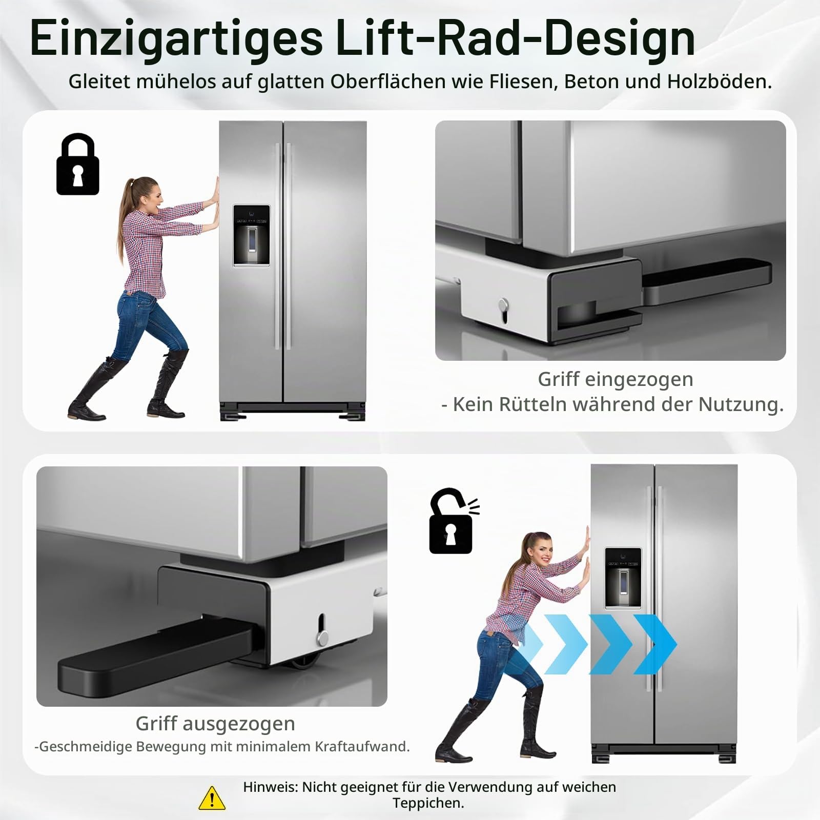 Verstellbare Waschmaschinen Untergestell mit Rollen, 50 zu 80cm ausziehbar, stabil & anhebbar, leicht beweglich Transport für Waschmaschinen, Trockner, Kühlschränke & Möbel