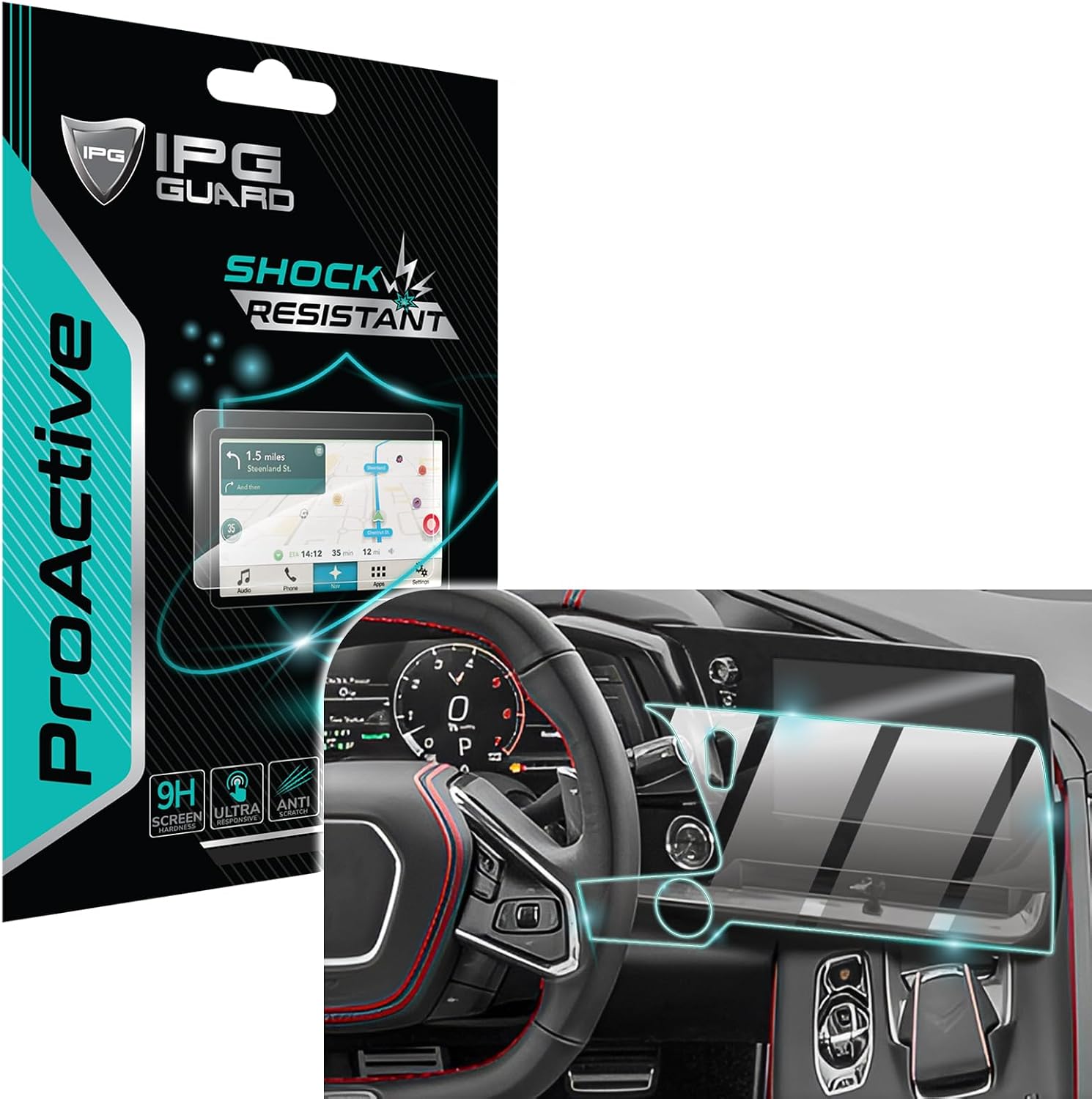 IPG ProActive for Chevrolet 2022-2025 Corvette E-RAY - STINGRAY 12 Inch Navigation Display 9H Hardness Screen Protector Nano Ceramic Film Ultra Responsive High Clarity for Corvette12 Navi