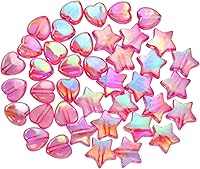 Vista 1 de Tupalizy 100 cuentas de acrílico de 0.354 in con forma de corazón y cuentas de estrella de 0.394 pulgadas para hacer joyas, pulseras, collares