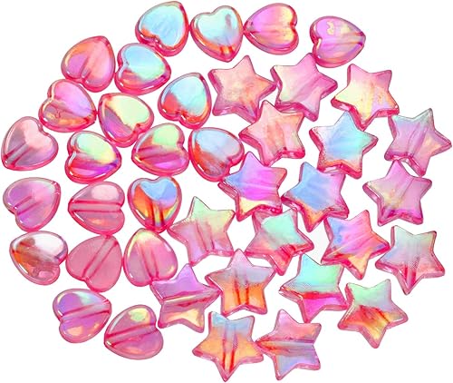 Tupalizy 100 cuentas de acrílico de 0.354 in con forma de corazón y cuentas de estrella de 0.394 pulgadas para hacer joyas, pulseras, collares,