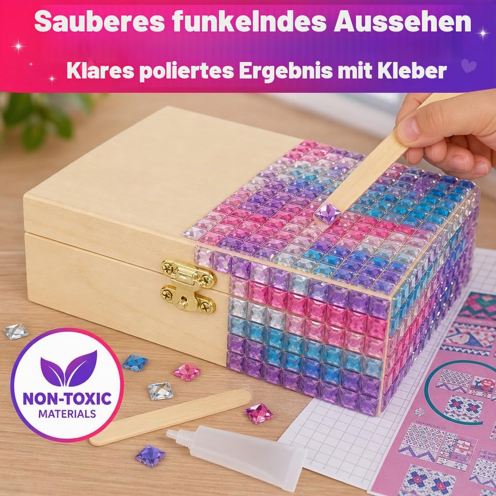 PURPLE LADYBUG Schmuckkästchen Mosaik Bastelset - Geschenk für Kinder ab 6 Jahre, Geschenk für Mädchen 7-14 Jahren, Bastelset für Teenager und Mädchen ab 10 Jahre - Kreatives DIY Geschenke