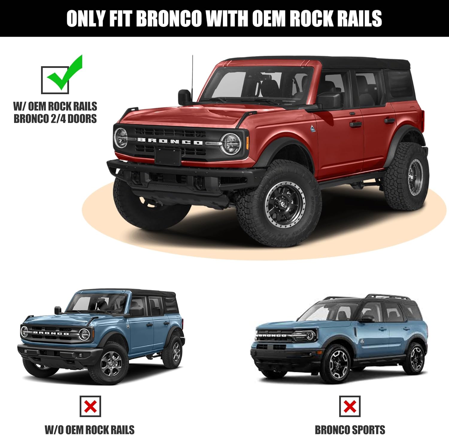 Drop Side Steps Compatible with 2021-2024 Ford Bronco 2 4 Door Steps Add on OEM Rock Rails Running Boards Replacement for Drop Steps for Ford Bronco Exterior Accessories