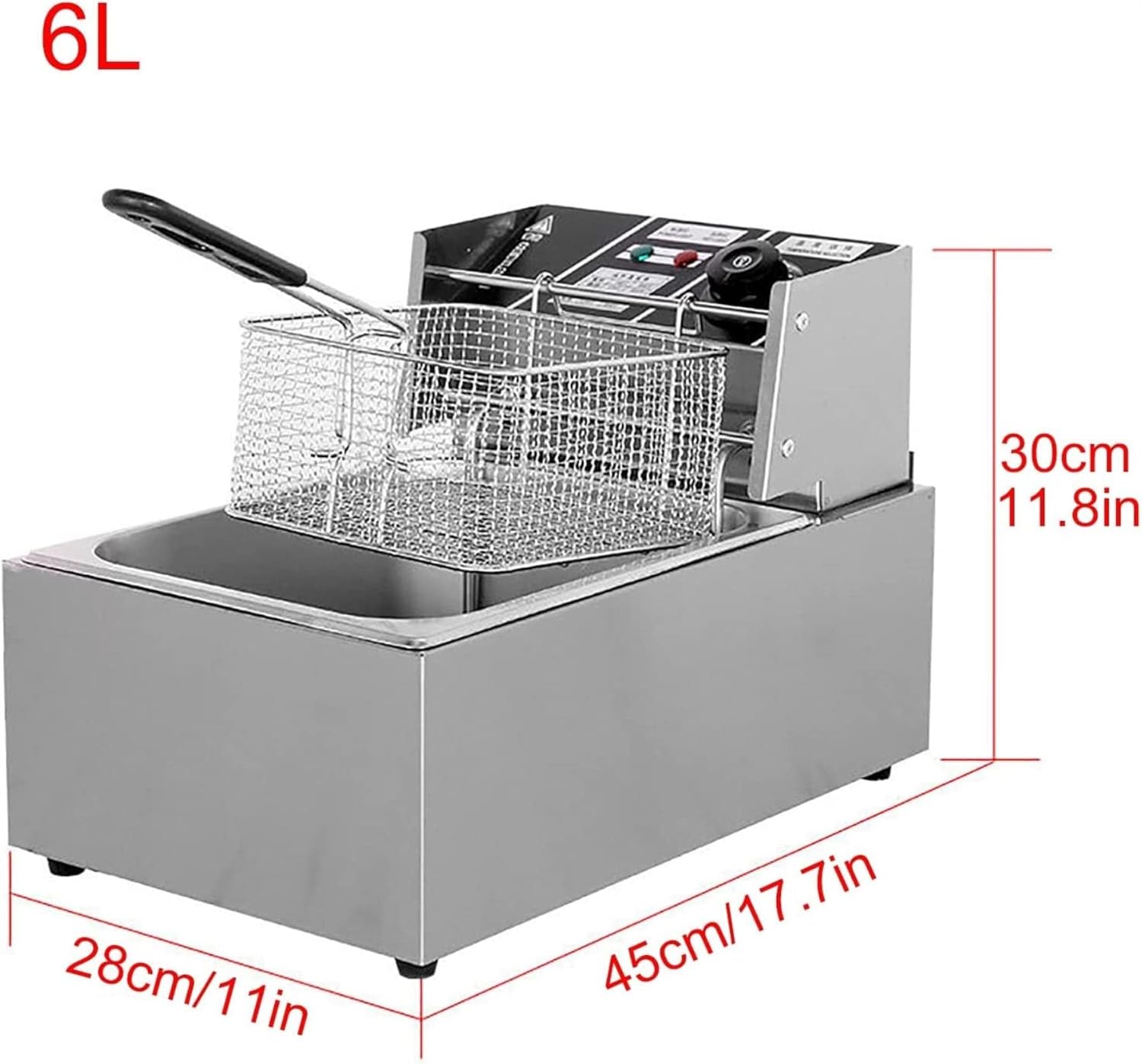 2500W Electric Deep Fryer, Commercial Deep Fryers with Lids and Oil Basketes, U-Shaped Heating Tube, Temperature Regulation, for Commercial and Home Use, Easy to Clean，6L+1xFried Basket