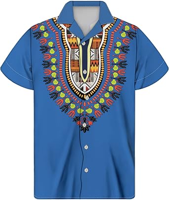 Chemise Homme Africaine 3D Imprimée - Dashiki Ethnique Manches Courtes Boutons Rétro Hippie