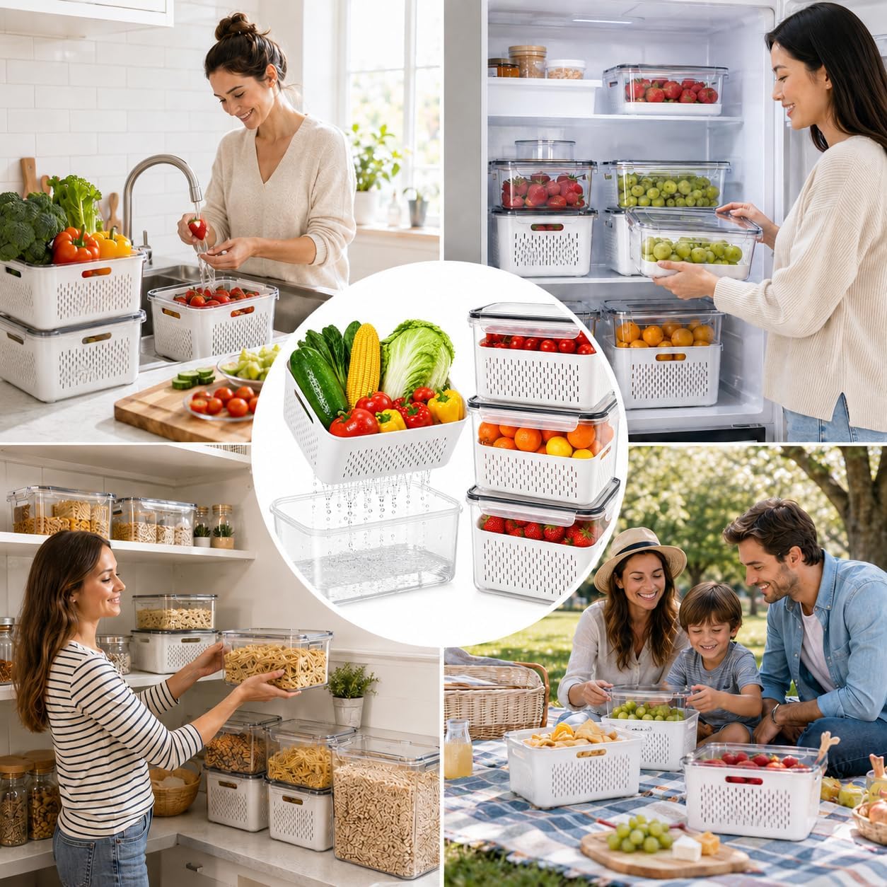 8 Pack Fruit Storage Containers for Fridge with Removable Colander and lids