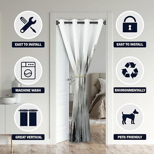 Miniatura 3 de Cortinas opacas para puerta de bosque brumoso para puertas, madera de pino natural, cortina opaca para armario de dormitorio de niños, con ojales,