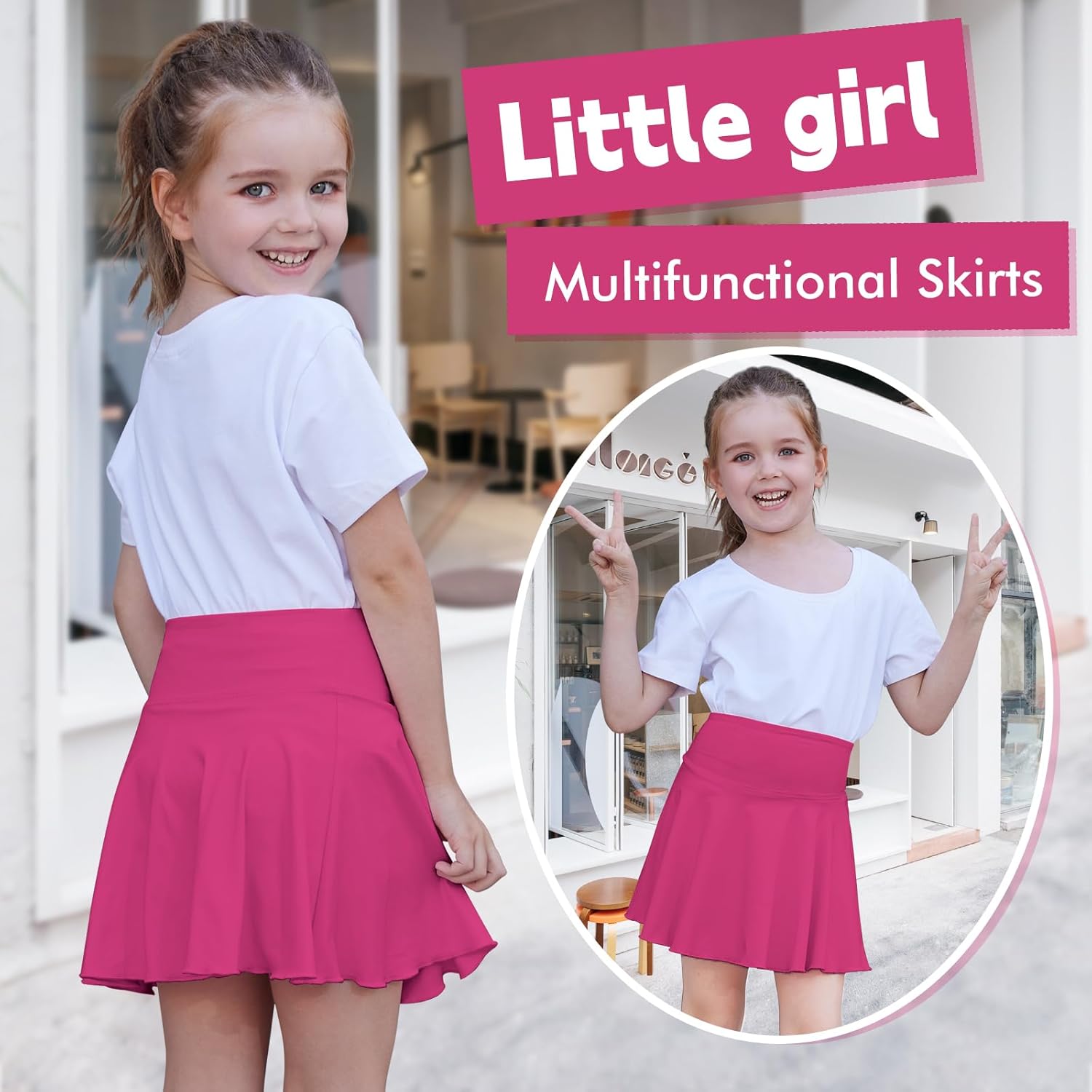 Toddler Baby Girl Skirts Flared Girls Mini Skorts Stretch Tennis Skater Uniform Athletic Skirts with Shorts Pockets - Image 3