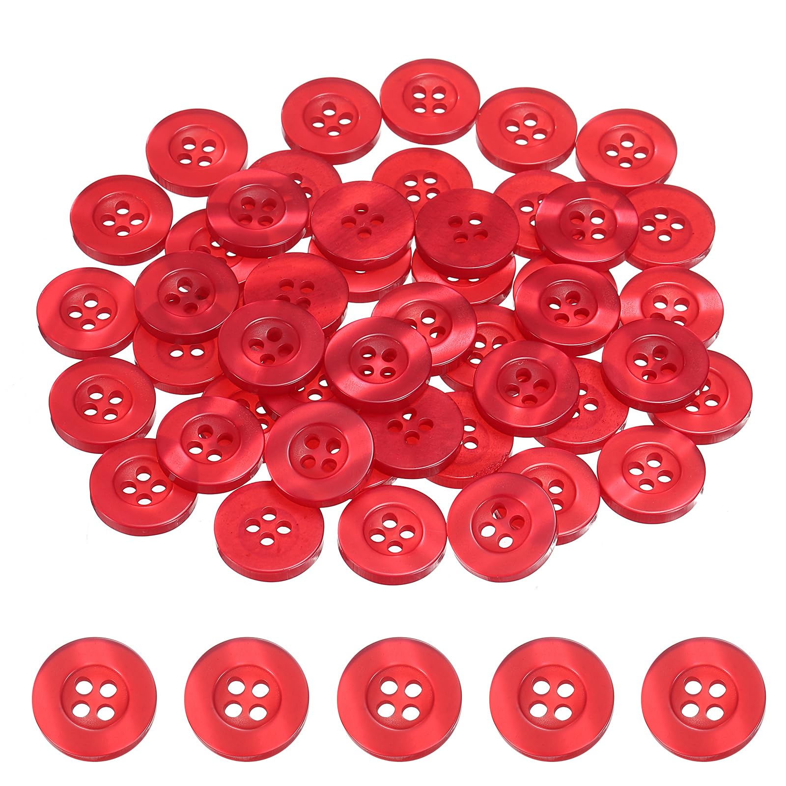 HARFINGTON 50pcs Sewing Button 15mm (5/8") 4 Holes Resin Round Craft Replacement Buttons for Clothing DIY Crafts Decoration, Red