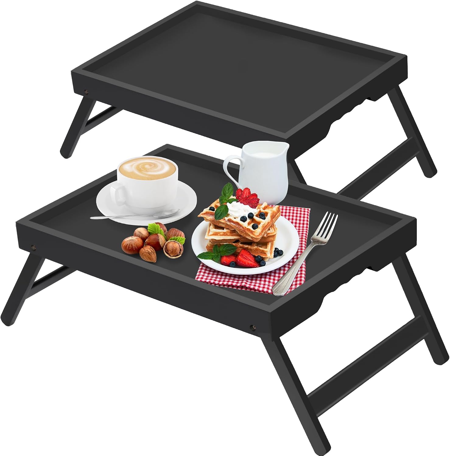 Artmeer FSC 100% Bamboo Bed Trays, Large, 2-Pack, Black