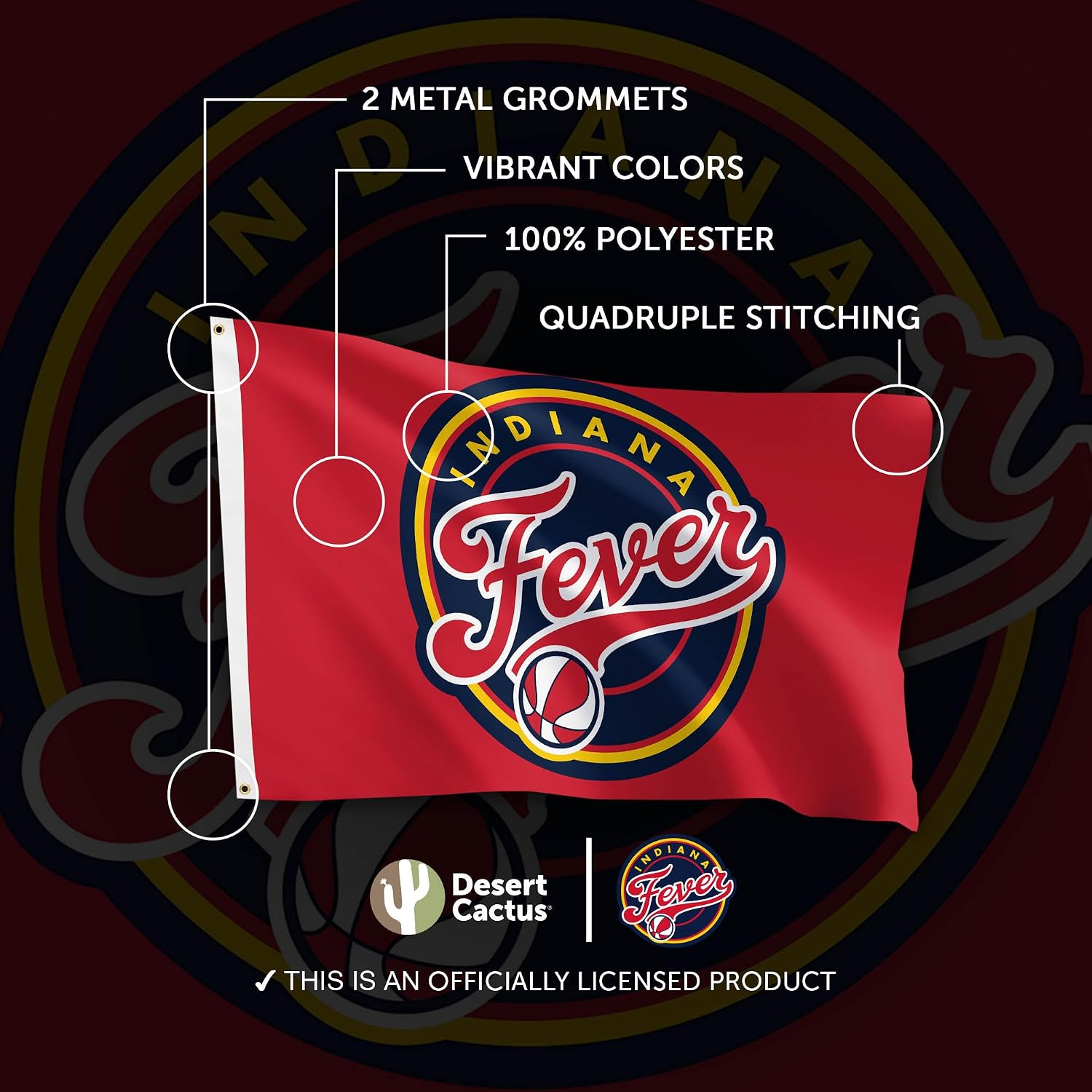 Desert Cactus Indiana Fever Flag Team WNBA 100% Polyester Indoor Outdoor 3x5 feet Flag (Red)