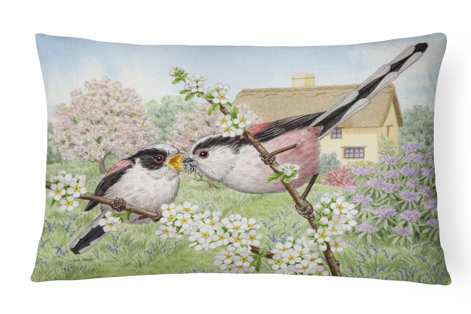 Caroline's TreasuresLong Tailed Tits Fabric Decorative Pillow