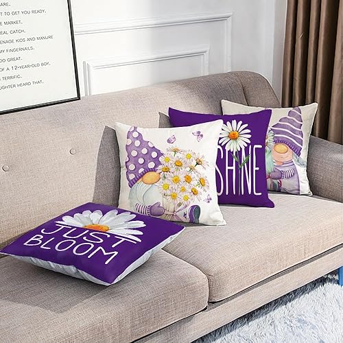 Miniatura 3 de All Smiles Juego de 4 fundas de almohada moradas de 16 x 16 pulgadas, para exteriores, primavera, verano, decoración del hogar para patio, sofá,