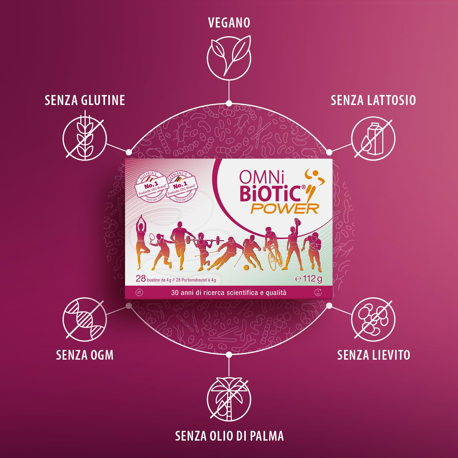 OMNi BiOTiC POWER | Polvere | Prebiotici, Probiotici e Magnesio | Integratore Alimentare con Prebiotici, Probiotici e Magnesio | VEGANO| 28 bustine da 4g