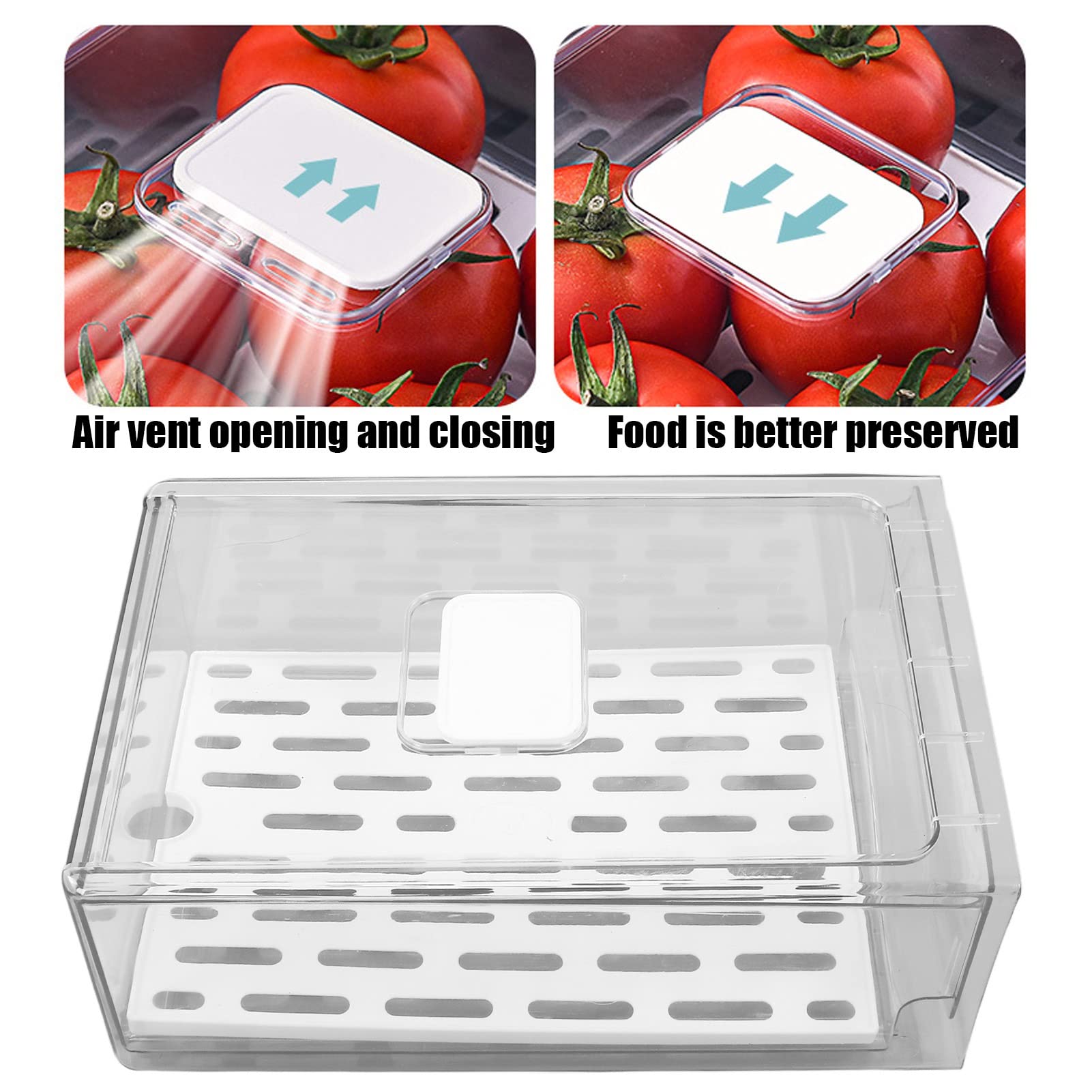 Kühlschrank Organizer, 30×20×11cm Kühlschrank Schubladen Aufbewahrungsbox | Transparente Stapelbare Herausziehbare, mit Abtropfplatte, Obst und Lebensmittelbehälter für die Küche zu Hause(L)