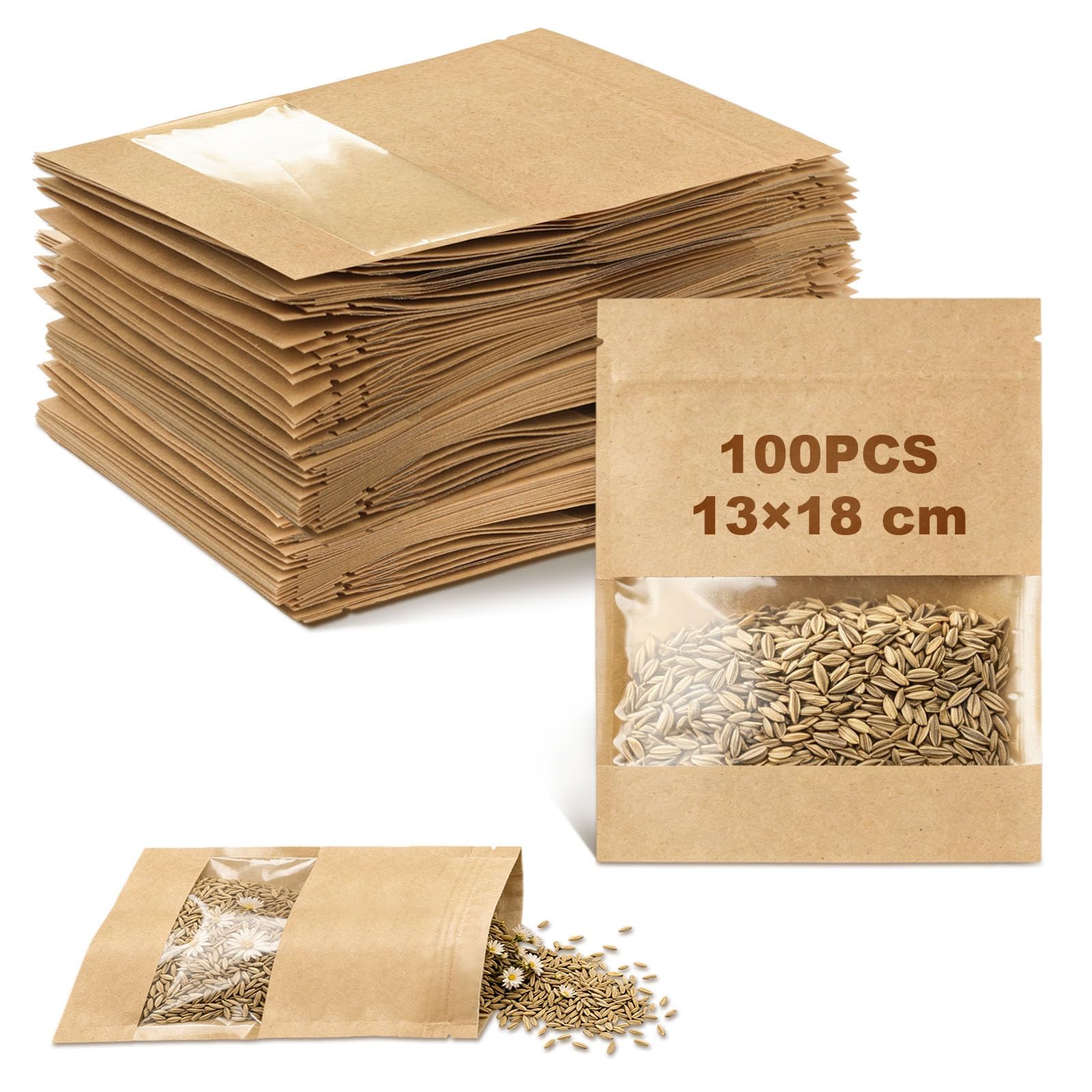 mawmuaw 100 Pcs Seed Saving Envelopes Small 13×18cm with Clear Window Brown
