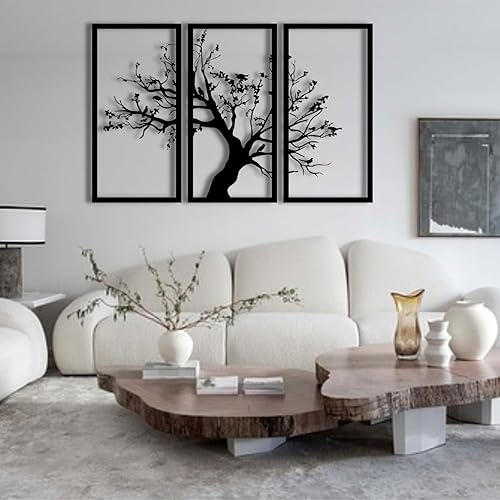 Miniatura 2 de Fayholy Árbol de la vida 3 paneles de decoración de pared de metal, decoración de pared de metal, letrero de árbol, arte de pared de metal para