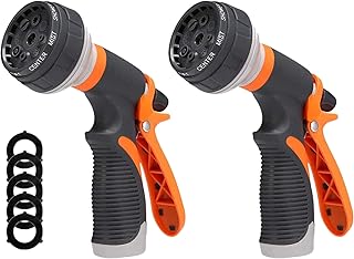 Garden Hose Nozzle, Heavy Duty Water Hose Spray Nozzle, High Pressure Hose Nozzle Sprayer with 8 Adjustable Patterns,Ideal for Gardening, Car Wash, Pet Shower 2Pack